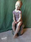 Nao by Lladro 683   Youth   Girl Sitting on Rock with Rose Flowers Figurine