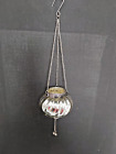 HANDMADE HANGING SILVER IRON CRACKLE GLASS LANTERN - SILVER