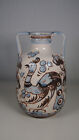 Vintage Vase Keramik Italien Vogel Blumen Beige Blau handbemalt Ritzdekor MCM 50