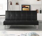 DIVANO LETTO ECOPELLE NERO RECLINABILE KING SOFA 3 POSTI MODERNO CONTRASSEGNO IT