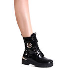 Scarpe Donna Vernice Stivaletti Plateau Worker Biker Boots Stivaletti Alla Moda