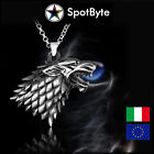 Collana Uomo Testa di Lupo Profilo Placcato Argento Arrabbiato Angry Wolf