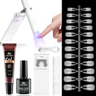 💚120 TIP TIPS UNGHIE FINTE NAIL ART KIT RICOSTRUZIONE GEL + LAMPADA UV + COLLA