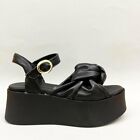 Sandali Frau donna a fascia con nodo in pelle 88M7 nero