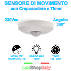 Sensore PIR di movimento passaggio presenza da soffitto con crepuscolare e timer