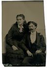 Young Woman with Earrings , Man with Moustache Vintage Fashion Tintype Photo