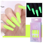 24pcs False Nail Tips Long Coffin Nails Glow in the Dark with Sticker Tip Decor