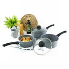 URBN-CHEF 3 Pcs Forged Carbon Steel Marble Grey Non-stick Saucepan Pot & Pan Set