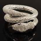 Clear Crystal Coil Flex Snake Bangle Bracelet In Silver Tone