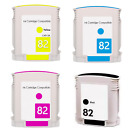 SET 4 CARTUCCE  N°82 69ml Nero e colori Compatibile Con Plotter Hp DesignJet 510