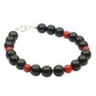 Bracciale IN Onice & Corallo,925 Argento, Nero Rosso, 20cm