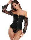 CORSE BUSTIER NEGRO STEAMPUNK CON MANGAS DE ENCAJE CIERRE DE BROCHES VINTAGE