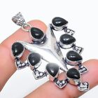 Onice Nera Gemma Fatto a Mano 925 Argento Sterling Ciondolo Gioielli 6.2cm