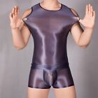 Vast Vast Male Men T-Shirt Nightwear Nylon See Through Shiny Body Body Solid