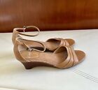 CLARKS Beige Leather Wedge Sandals-UK 6-VGC