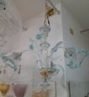 Lampadario sospensione in Vetro di Murano cristallo trasparente e celeste 3 LUCI