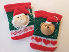 Set of 2 KNITTED GIFT BAGS.  FATHER CHRISTMAS and BEAR.  Drawstring,