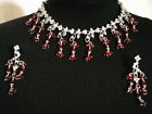 Red Necklace & Earring Set Rhinestone Bollywood Indian Jewellery Choker Vintage