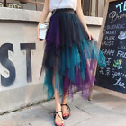 Lady Midi Gauze Mesh Tutu Tulle Skirt Gradient Color Party Casual Summer Fairy