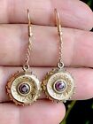 Victorian 9ct Rose Gold Garnet Set Round Drop Earrings c1880 R369