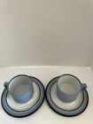 ARITA GENESIS BLUE #5244 STONEWARE SET OF 2 COFFEE CUP & SAUCER SET JAPAN EUC