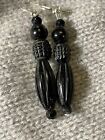 whitby jet earrings Victorian Carved  Jet Beads Solid Silver E/Wires Handmade