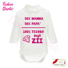 BODY NEONATO NEONATA TESORO ZIA ZIO LUPETTO CALDO COTONE T- SHIRT MADE IN ITALY