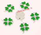 2pz charms ciondoli  quadrifoglio in metallo smaltato con strass 24x18mm