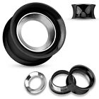 Flesh Tunnel - Dilatatore Orecchio Nero Argento Acciaio Inox Double Flared #116