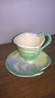 Calla Lilies 3D Tea Coffee Cup Teacup Saucer Green White Botanical Pottery NICE!