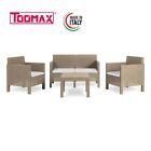 SET SALOTTO DA GIARDINO 4 POSTI PENELOPE RESINA EFFETTO RATTAN COLOR CAPPUCCINO