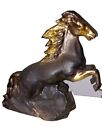 Statua cavallo rampante ceramica smaltata Nera e oro scultura vintage anni ‘50