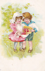 Children with freshly picked cherries. Early Chromolitho