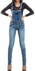 Salopette jeans donna tuta intera denim chiaro pantaloni skinny strapp sexy slim