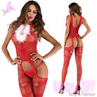 Intimo Natale Capodanno Sexy Rosso Bodystocking Catsuit Lingerie Hot Donna