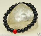 Bracciale Nero Onice Perle Rosso Corallo Pietra Preziosa Fortuna Regolabile s44