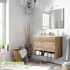Mobile bagno sospeso lavabo+specchio rovere 2 ante+vano design moderno DEXTER