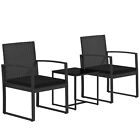 Outsunny Set da Giardino con 2 Sedie e Tavolino in Vetro Effetto Rattan Nero