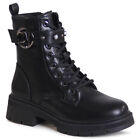 Scarpe Donna Plateau Stivaletti Vernice Worker Biker Boots Brillantini Booties