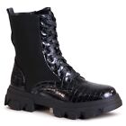 Donna Plateau Stivaletti Worker Biker Boots Combattimento Stivali Stivaletti