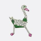 Cartier Art Deco Ruby Diamond Jade Stork Brooch