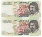 100000 LIRE CARAVAGGIO II° TIPO DECR 1994   LETTERA  A    N. PROGRESSIVI