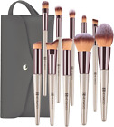 Pennelli Trucco, 10 Pezzi Set Pennelli Make up Con Trousse in Pelle PU, Champagn