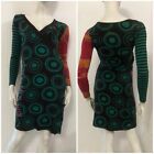 DESIGUAL Vestito Abito marrone verde fantasia cerchi Tg XS