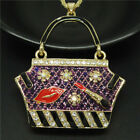 Betsey Johnson Purple Lipstick Bag Crystal Necklace