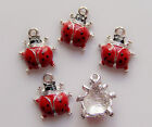 4pz ciondoli coccinella  charms in metallo smaltato bijoux  16x14mm