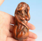 chinese boxwood handmade mermaid statue netsuke collectable hand piece