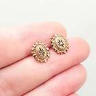 Antique Victorian 9ct Gold Diamond Earrings Stud Star Etruscan Style Solid 9k