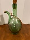 Vintage Hand Blown Green Glass Italian Wine Decanter with Ice Chamber