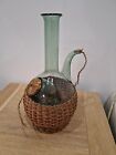 Vtg Hand Blown Italian Green Glass Wine Bottle Decanter with Ice Chamber Stopper